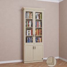 2-дверный книжный шкаф со стеклом цвета патина молочный дуб