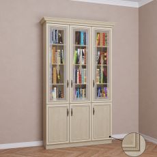 Трехстворчатый книжный шкаф со стеклом цвета патина молочный дуб