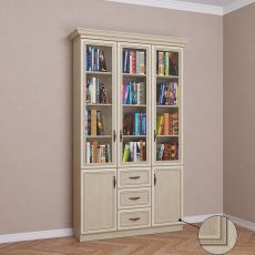 Трехдверный книжный шкаф с ящиками цвета патина молочный дуб