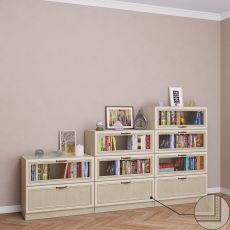Невысокий книжный шкаф со стеклянными дверями горка цвета патина молочный дуб