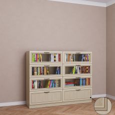 Невысокий книжный шкаф со стеклом библиотека цвета патина молочный дуб