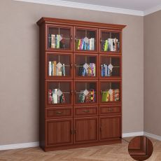 Широкий книжный шкаф со стеклом с ящиками цвета патина итальянский орех
