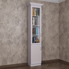 1-створчатый книжный шкаф со стеклянными дверцами белого цвета