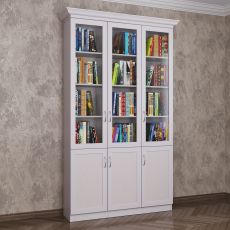 3-створчатый книжный шкаф со стеклом белого цвета