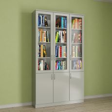 3-створчатый книжный шкаф со стеклом цвета белый глянец