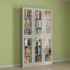 Трехдверный шкаф для книг цвета белый глянец