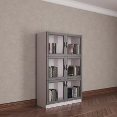 Низкий книжный шкаф со стеклом библиотека цвета амадеус серый