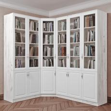 Широкий книжный шкаф угловой цвета амадеус белый матовый