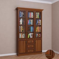Трехстворчатый книжный шкаф с ящиками для мелочей цвета патина донской орех