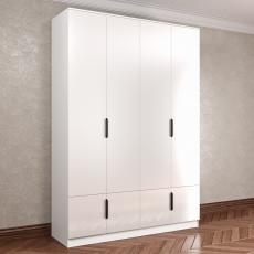 Широкий шкаф для одежды с антресолью цвета вена белый глянец   